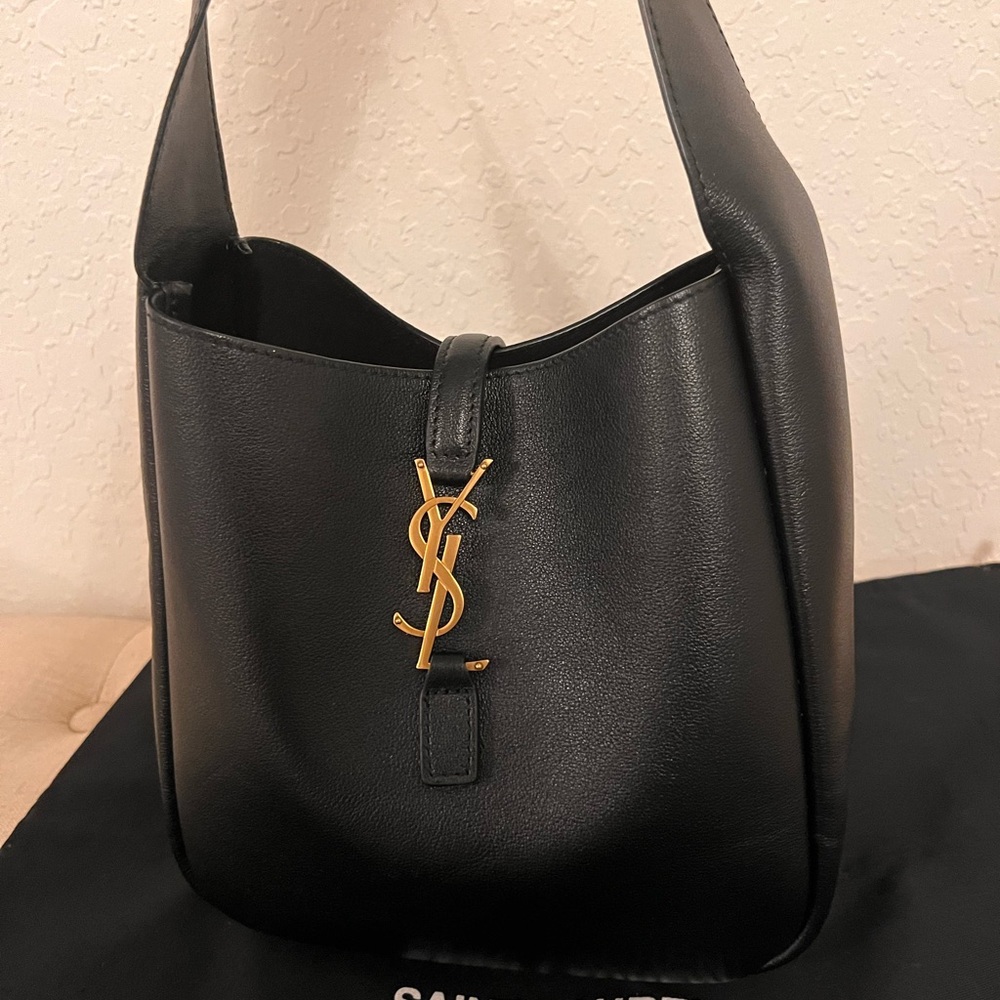 Saint Laurent Le 5 A 7 Black Leather Shoulder Bag with Gold Hardware